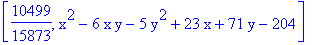 [10499/15873, x^2-6*x*y-5*y^2+23*x+71*y-204]